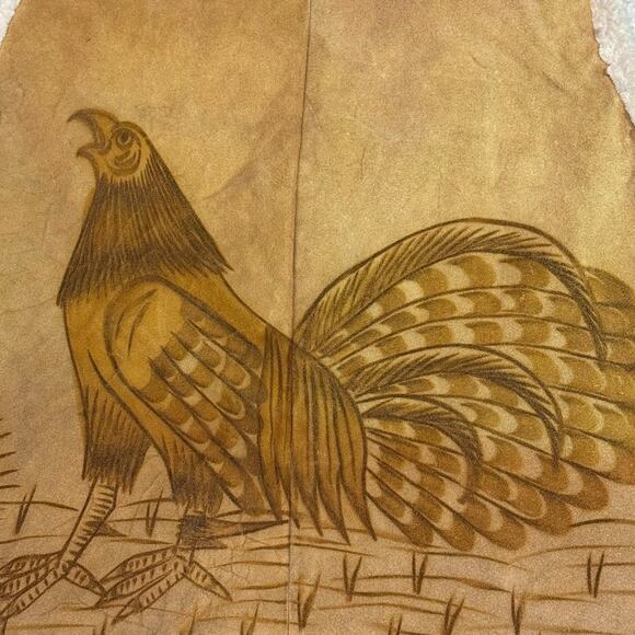 Vintage Pyrographed leather Suede Rooster Western Sherpa lined Vest size XL - Picture 8 of 16